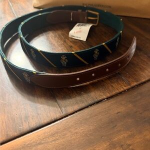 Ralph Lauren Green and Brown Embroidered Men's Belt, SZ 44